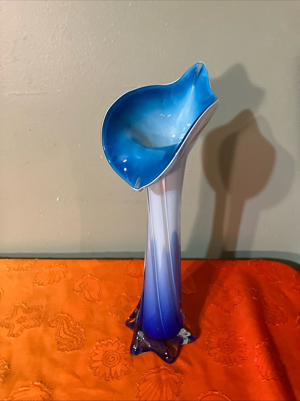 Jack in the Pulpit Cobalt Two Tones of Blue Lily Vase 12” T Art Glass